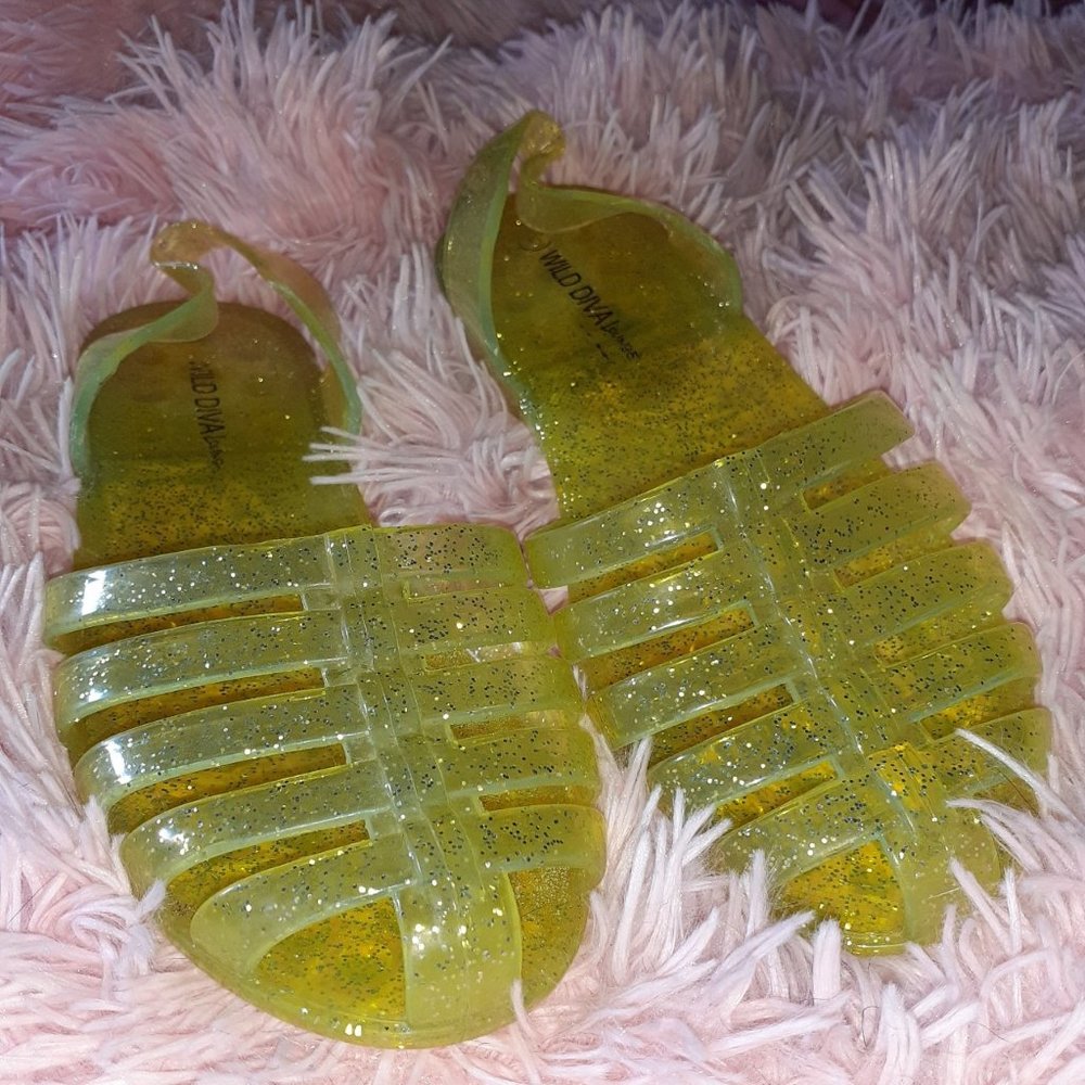 Yellow Glitter Jelly Sandals (6)